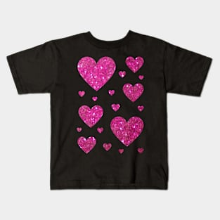 Hot Pink Faux Glitter Hearts Kids T-Shirt